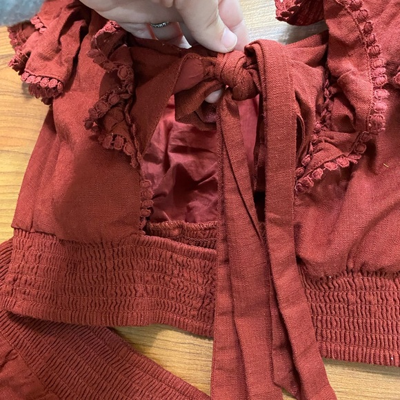 EXPRESS dark red linen blend crop top and pull on skirt 2 piece set outfit Small - Picture 8 of 11